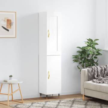 Stylish Highboard High Gloss White - 34.5x34x180 cm