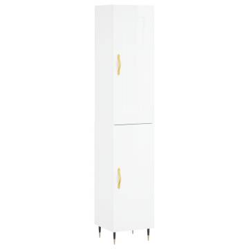 Stylish Highboard High Gloss White - 34.5x34x180 cm