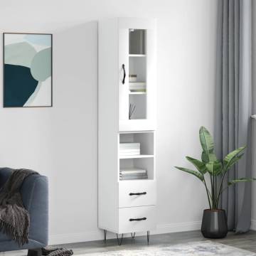 Stylish Highboard High Gloss White - 34.5x34x180 cm