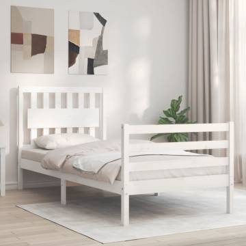 White Bed Frame with Headboard 90x200 cm - Solid Wood