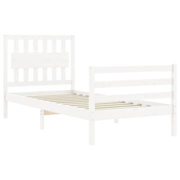 White Bed Frame with Headboard 90x200 cm - Solid Wood