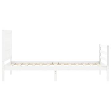 White Bed Frame with Headboard 90x200 cm - Solid Wood