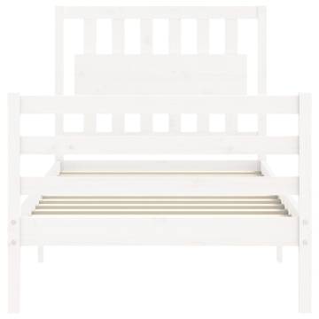 White Bed Frame with Headboard 90x200 cm - Solid Wood