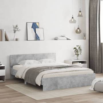 Stylish Concrete Grey Bed Frame with LED Headboard - 160x200cm