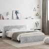 Stylish Concrete Grey Bed Frame with LED Headboard - 160x200cm