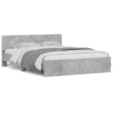 Stylish Concrete Grey Bed Frame with LED Headboard - 160x200cm