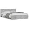 Stylish Concrete Grey Bed Frame with LED Headboard - 160x200cm