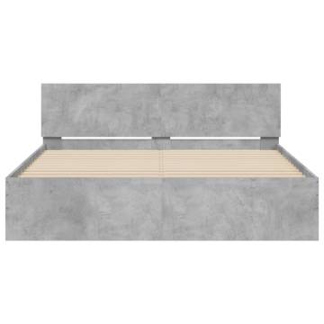 Stylish Concrete Grey Bed Frame with LED Headboard - 160x200cm