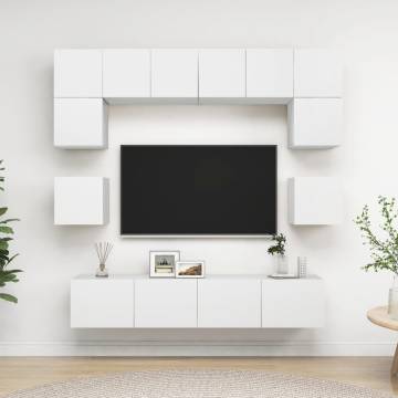 8 Piece White Engineered Wood TV Cabinet Set | Hipo Market