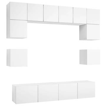 8 Piece White Engineered Wood TV Cabinet Set | Hipo Market