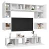 8 Piece White Engineered Wood TV Cabinet Set | Hipo Market