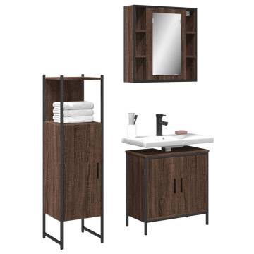 3 Piece Bathroom Cabinet Set - Brown Oak Engineered Wood