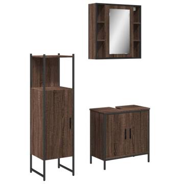 3 Piece Bathroom Cabinet Set - Brown Oak Engineered Wood