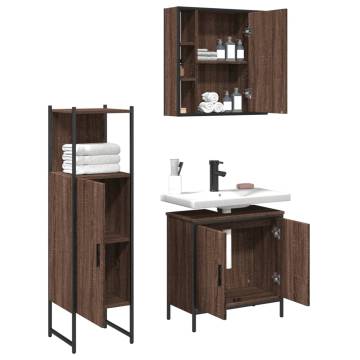 3 Piece Bathroom Cabinet Set - Brown Oak Engineered Wood