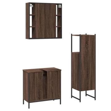 3 Piece Bathroom Cabinet Set - Brown Oak Engineered Wood