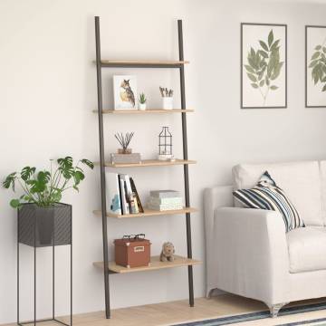 5-Tier Leaning Shelf - Light Brown & Black | Compact Storage