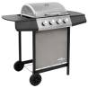 Gas BBQ Grill with 4 Burners - Black & Silver | Hipomarket UK