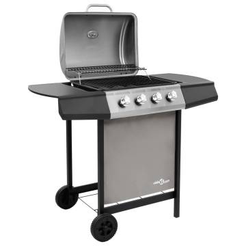 Gas BBQ Grill with 4 Burners - Black & Silver | Hipomarket UK