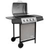 Gas BBQ Grill with 4 Burners - Black & Silver | Hipomarket UK