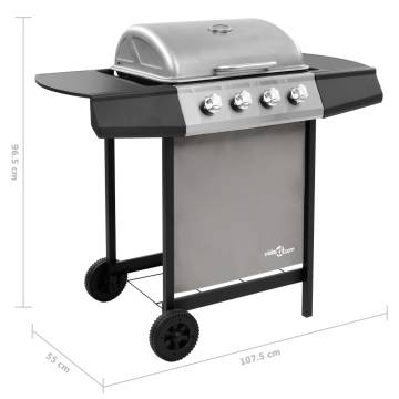 Gas BBQ Grill with 4 Burners - Black & Silver | Hipomarket UK