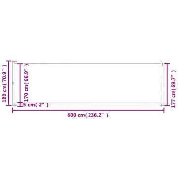 Patio Retractable Side Awning 180x600 cm - Stylish Privacy Solution