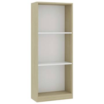 3-Tier Book Cabinet White & Sonoma Oak - Modern Storage Solution