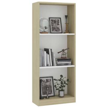 3-Tier Book Cabinet White & Sonoma Oak - Modern Storage Solution