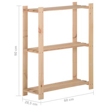 3-Tier Solid Pinewood Storage Rack - 60x28.5x90 cm