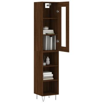 Stylish Highboard Brown Oak | Engineered Wood, 34.5x34x180 cm