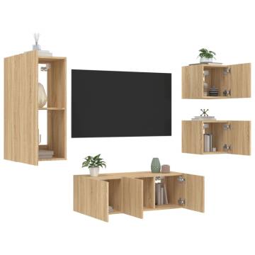 5 Piece TV Wall Units with LED - Sonoma Oak Engineered Wood