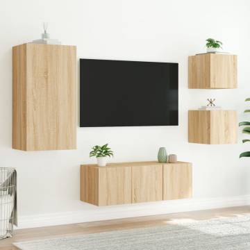 5 Piece TV Wall Units with LED - Sonoma Oak Engineered Wood