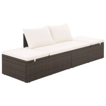 Stylish Outdoor Lounge Bed with Cushions & Pillows - Brown