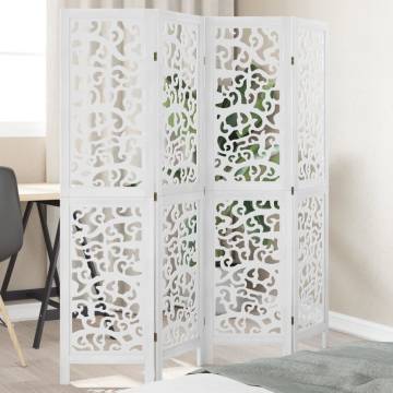 Elegant 4 Panel White Room Divider - Paulownia Wood | Hipomarket