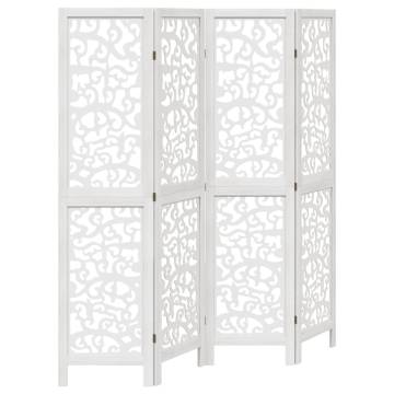 Elegant 4 Panel White Room Divider - Paulownia Wood | Hipomarket