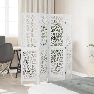 Elegant 4 Panel White Room Divider - Paulownia Wood | Hipomarket