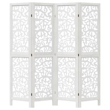 Elegant 4 Panel White Room Divider - Paulownia Wood | Hipomarket