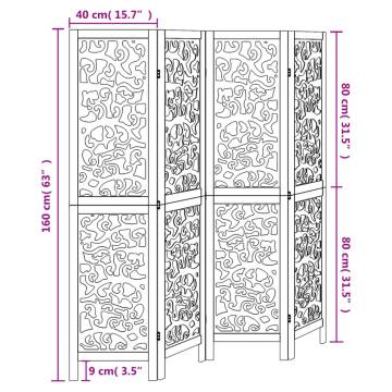 Elegant 4 Panel White Room Divider - Paulownia Wood | Hipomarket