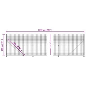 Wire Mesh Fence with Flange Anthracite 2x25 m | Hipo Market