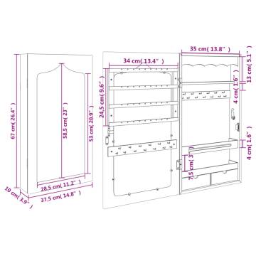 Wall Mounted Mirror Jewellery Cabinet in White - 37.5x10x67 cm