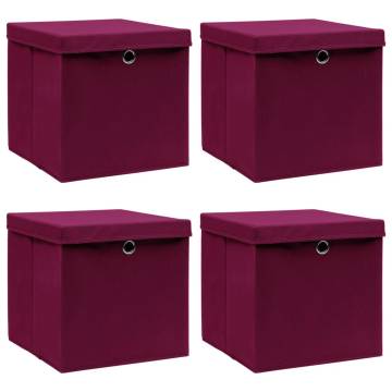 Dark Red Storage Boxes with Lids - 4 pcs | 32x32x32 cm