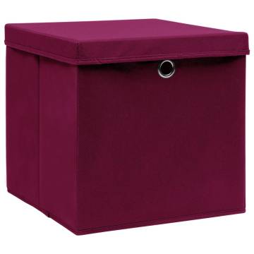 Dark Red Storage Boxes with Lids - 4 pcs | 32x32x32 cm