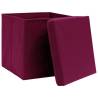 Dark Red Storage Boxes with Lids - 4 pcs | 32x32x32 cm