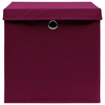 Dark Red Storage Boxes with Lids - 4 pcs | 32x32x32 cm