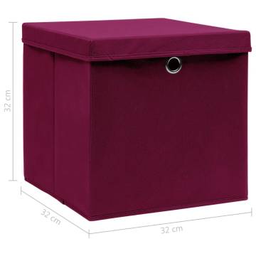 Dark Red Storage Boxes with Lids - 4 pcs | 32x32x32 cm