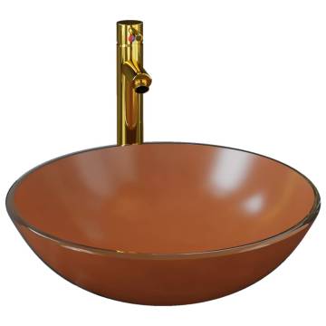 Stylish Brown Tempered Glass Bathroom Sink with Tap & Drain