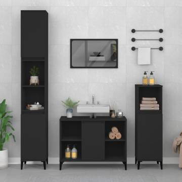 3 Piece Bathroom Furniture Set - Black Engineered Wood