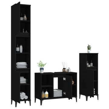 3 Piece Bathroom Furniture Set - Black Engineered Wood