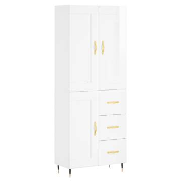 Stylish Highboard High Gloss White - 69.5x34x180 cm