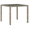 Stylish Garden Table with Glass Top - Grey Poly Rattan 90x90cm