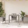 Stylish Garden Table with Glass Top - Grey Poly Rattan 90x90cm